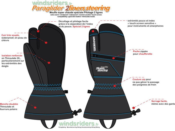 WindsRiders Paraglider 2 Liner Steering Gloves